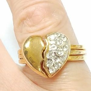 Gold tone Rhinestone Broken Heart Ring